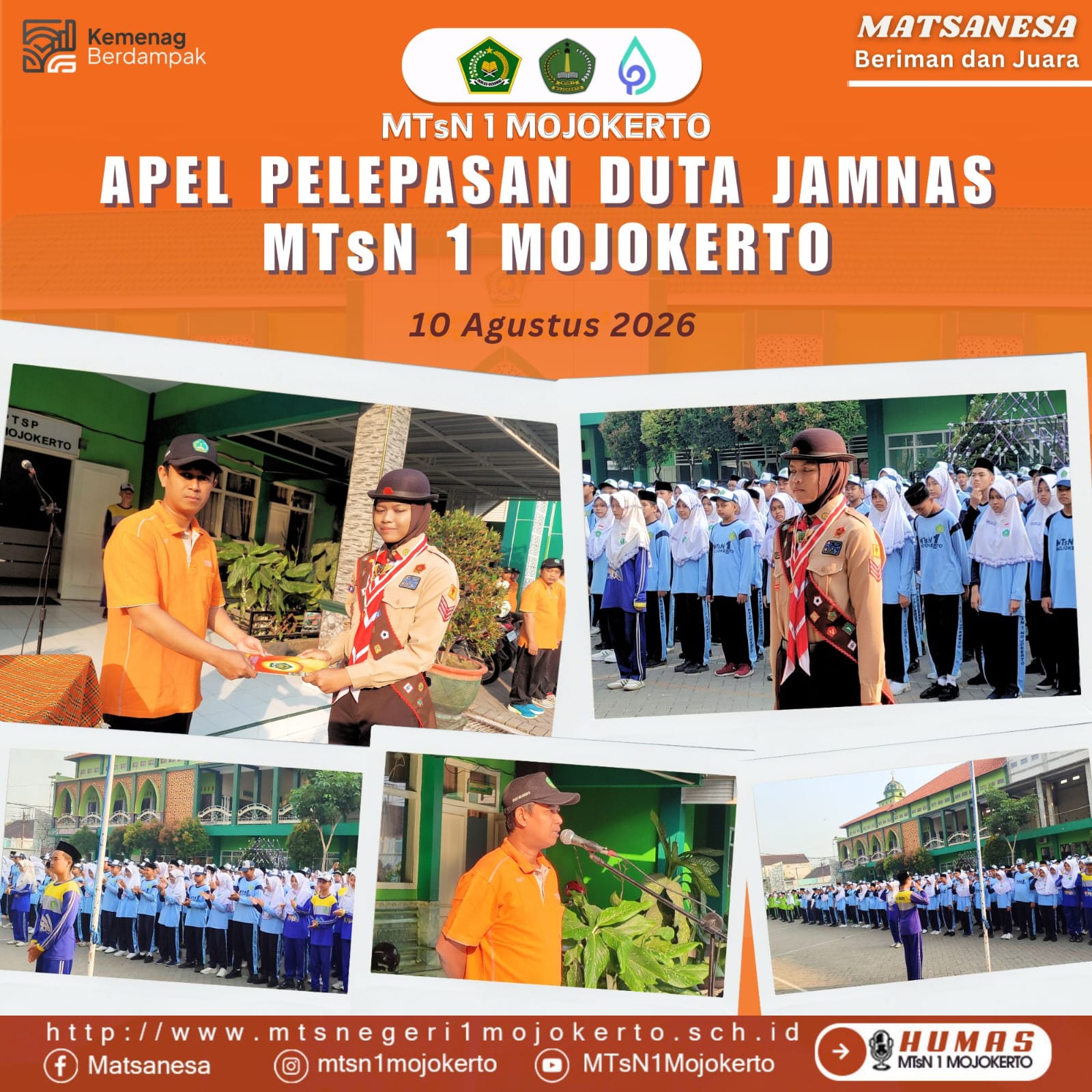 Zifarra Alicia Putri Sudibyo, Siswa MTsN 1 Mojokerto Dilepas Menuju Jamnas XII Cibubur