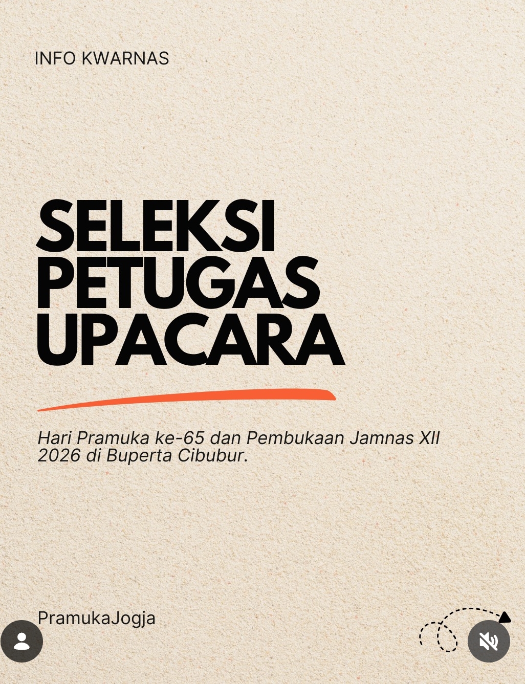 Kwartir Nasional Gerakan Pramuka secara resmi membuka Seleksi Nasional Petugas Upacara dalam rangka Peringatan Hari Pramuka ke-65 yang akan disejalankan dengan Pembukaan Jambore Nasional (Jamnas) XII Tahun 2026.