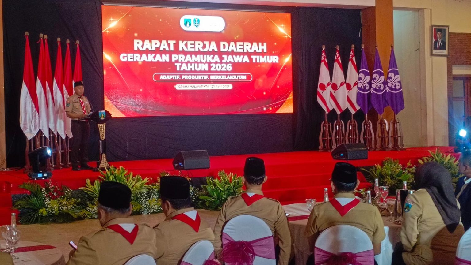 Sekretaris Daerah Provinsi Jawa Timur, Adhy Karyono, membuka langsung Rapat Kerja Daerah (Rakerda) 2026 Kwarda Pramuka Jawa Timur di Taman Candra Wilwatikta, Pasuruan.